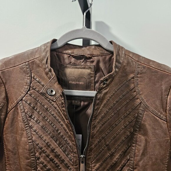 Maurices Faux Leather Moto Short Jacket Brown Size Small Zip Up Biker NWT - Picture 6 of 16